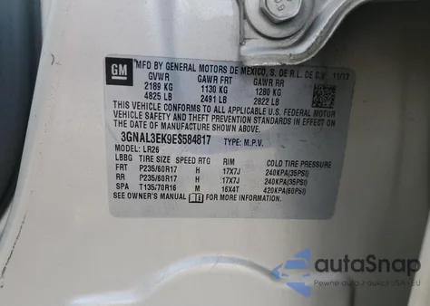 2014 Chevrolet Captiva Lt z USA, uszkodzony, nr VIN 3GNAL3EK9ES584817